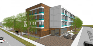 Rendering of Indwell's North End Landing in Hamilton (partnership with Hughson St Church  —  now called James North)