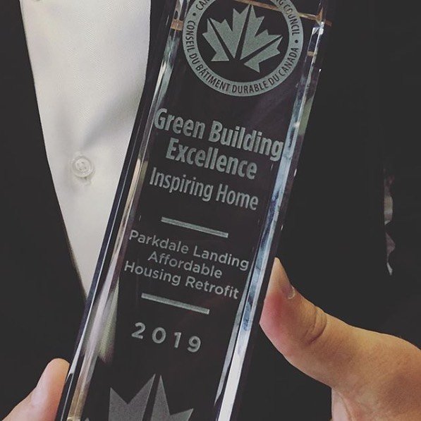 Green Building Excellence "Inspiring Home" Award 2019 - awarded to Indwell for their Parkdale Landing Affordable Housing Retrofit