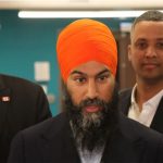 Jagmeet Singh visits Indwell's Parkdale Landing in Hamilton with NDP leaders Scott Duvall and Matthew Green behind him