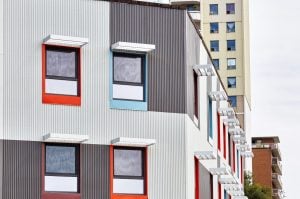 Corner view of Indwell's Parkdale Landing in Hamilton
