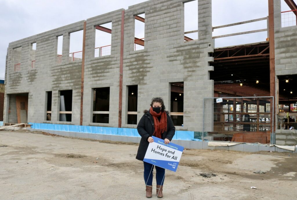Leah Logan at back of construction - Dogwood Suites, Simcoe