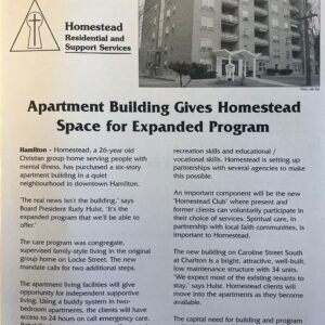 Excerpt from Homestead Residential and Support Services newsletter, 2000